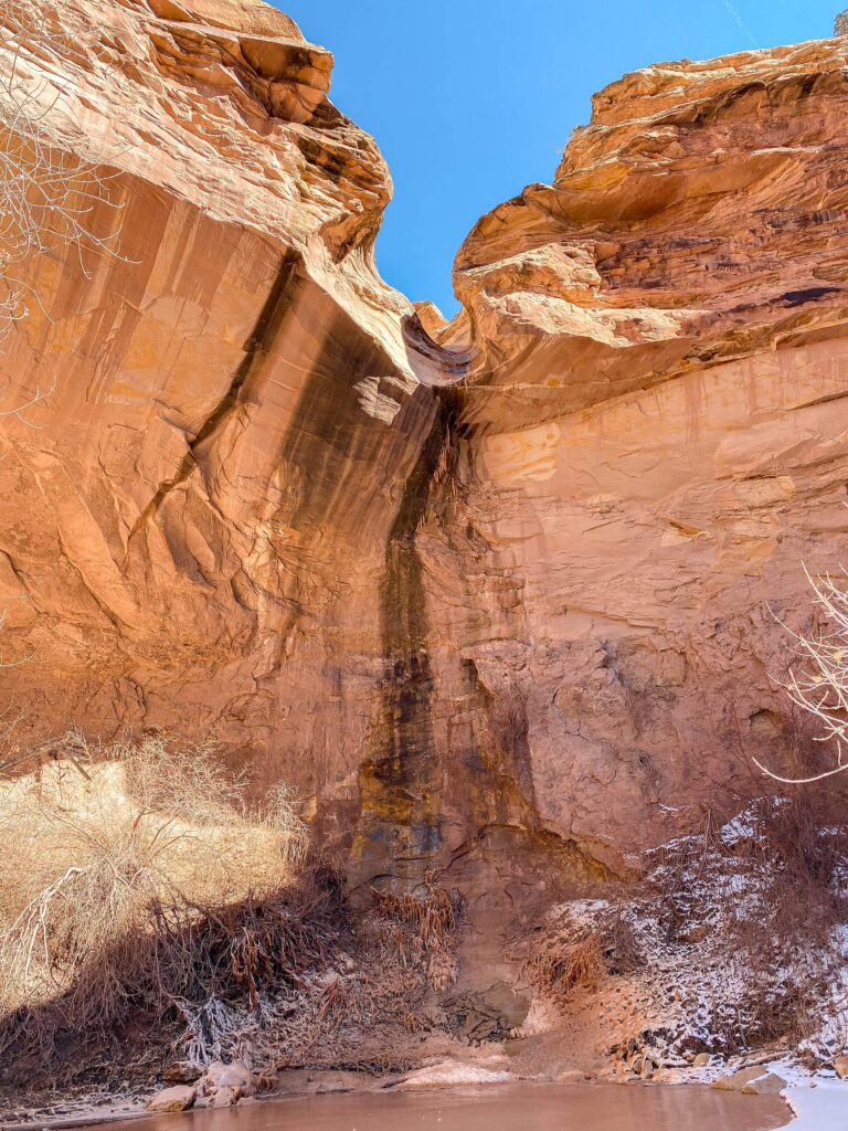 A tall sandstone pourover in Echo Canyon in Colorado National Monument.