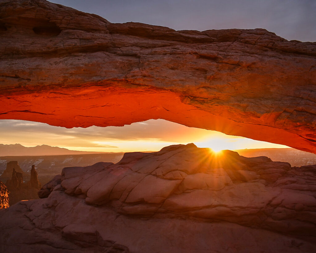 Sunrise at Mesa Arch in Moab, Utah.