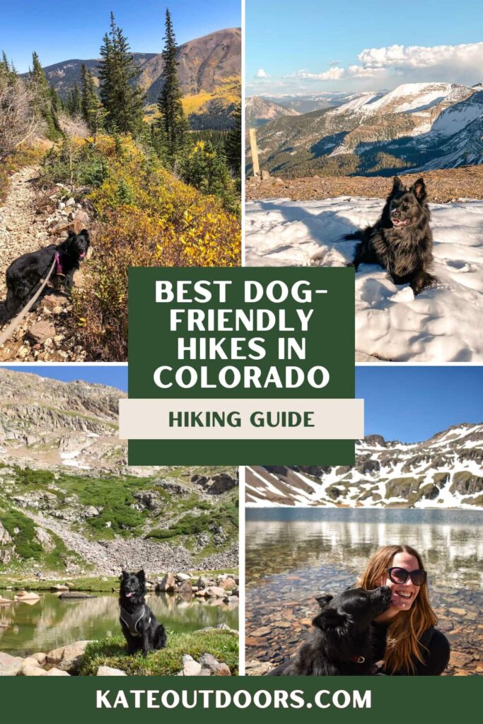 Best dog-friendly hikes in Colorado hiking guide with photos of a black dog hiking.